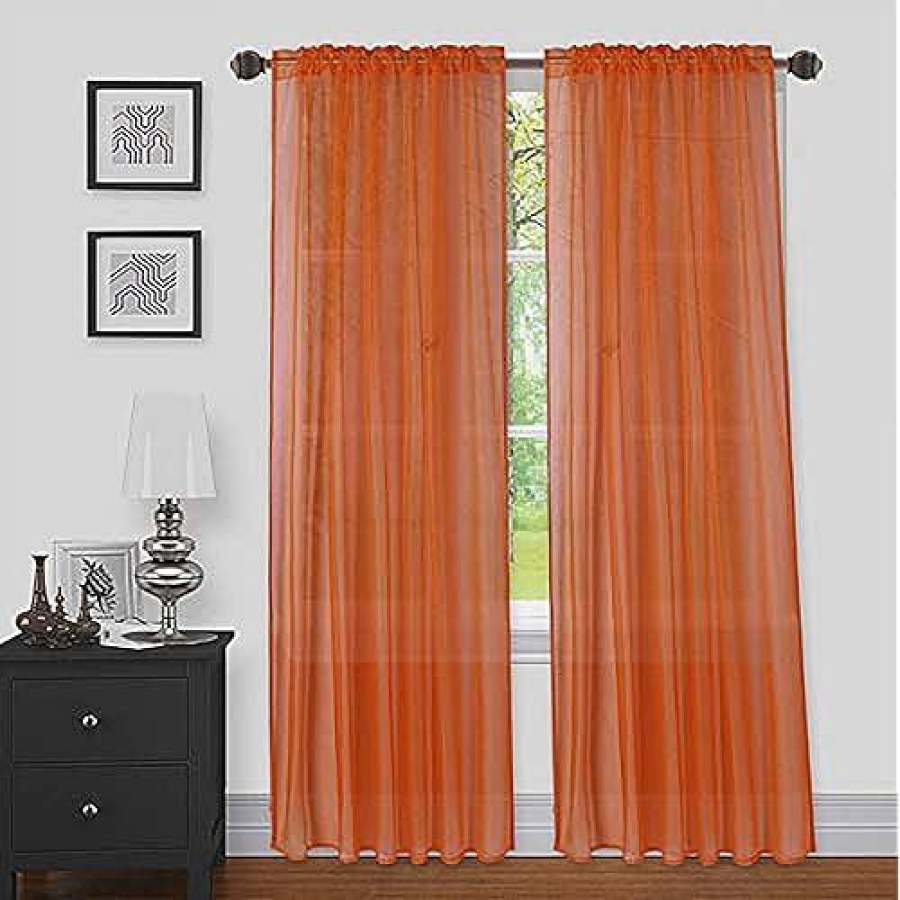 Sapphire Home Orange Sheer Curtains - 2 Panels Set  54