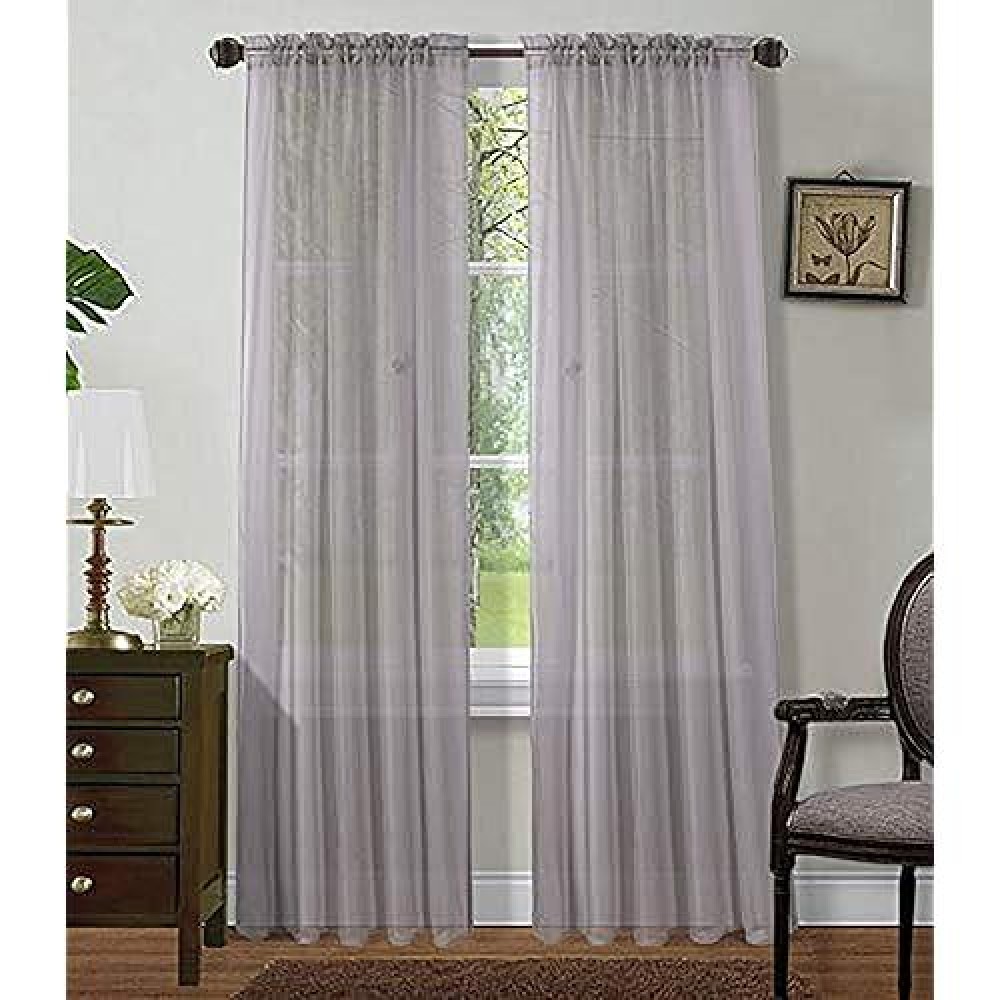 Sapphire Home Silver Sheer Curtains - 2 Panels Set  54