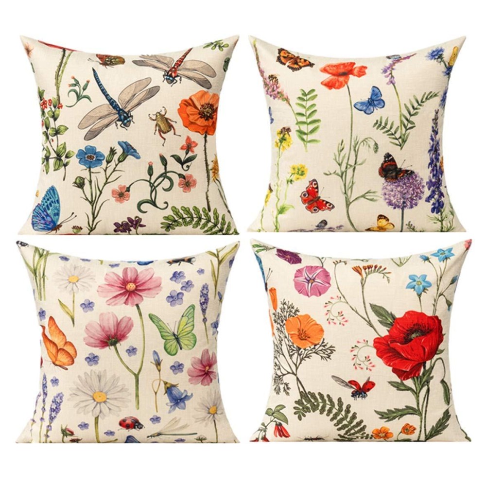 All Smiles 16 X 16 Throw Pillow Covers Outdoor Spring Summer Garden Flowers Farmhouse Outside Furniture Bench Decorative Swing Cushion Set Of 4 For Patio Sofa Couch Chair