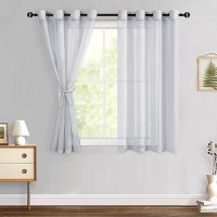 Hiasan Grey Sheer Curtains For Bedroom With Tiebacks Light Filtering Voile Textured Drape Airy Breathable Grommet Window Curtai