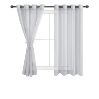 Hiasan Grey Sheer Curtains For Bedroom With Tiebacks Light Filtering Voile Textured Drape Airy Breathable Grommet Window Curtai