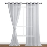 Hiasan Sheer Curtains 96 Inches Long With Tiebacks Light Filtering Breathable Voile Drape Lightweight Grommet Window Curtains F