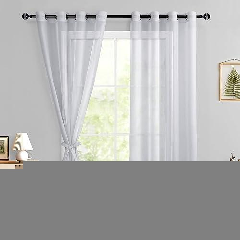 Hiasan Grey Sheer Curtains 108 Inches Long With Tiebacks Light Filtering Breathable Voile Drape Lightweight Grommet Window Curt