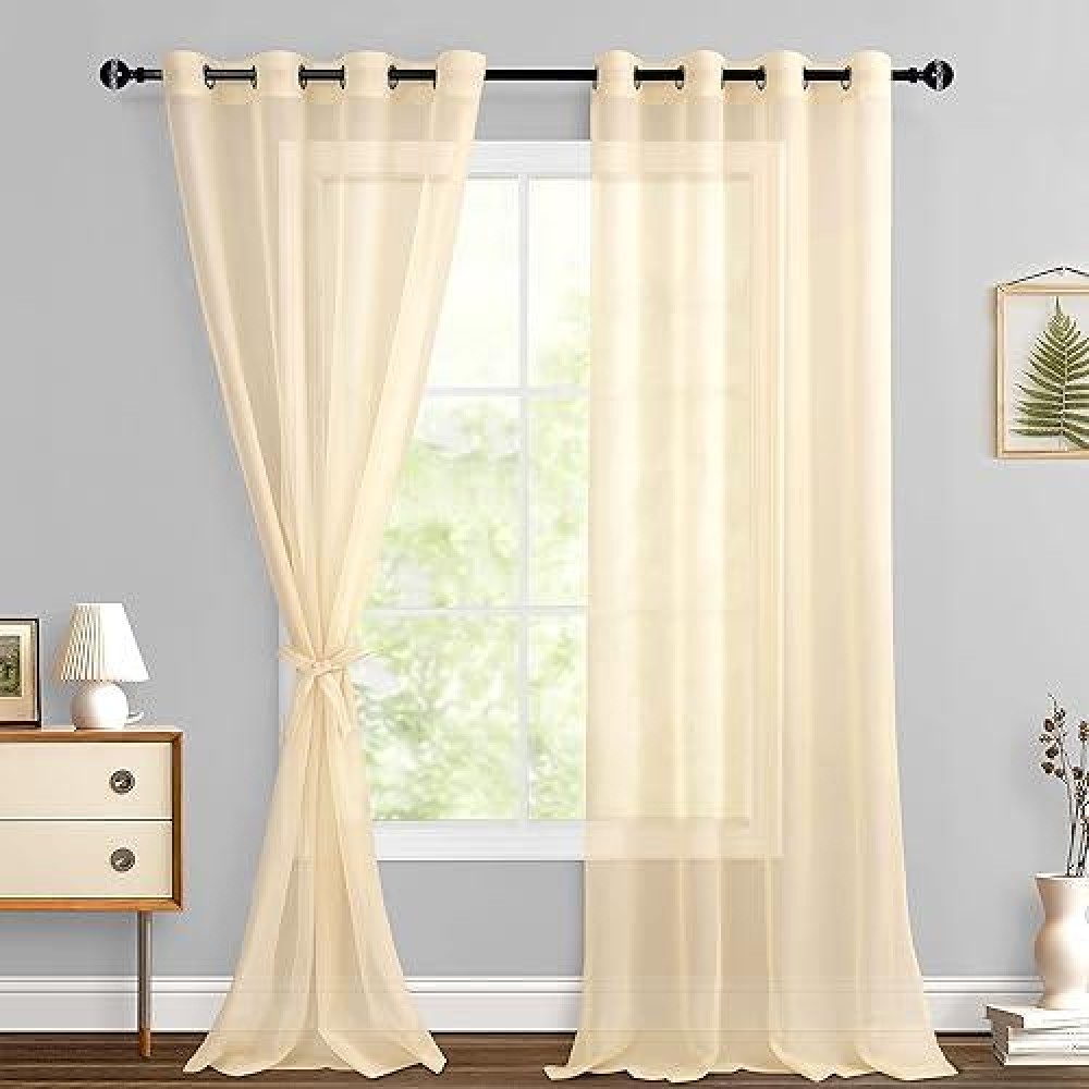 Hiasan Sheer Curtains For Bedroom With Tiebacks Light Filtering Extra Long Voile Drape Lightweight Grommet Window Curtains For