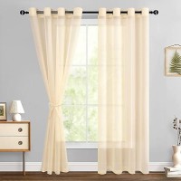 Hiasan Sheer Curtains For Living Room With Tiebacks Grommet Top Light Filtering Airy Voile Drapes Lightweight Window Curtains F