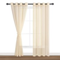 Hiasan Sheer Curtains For Living Room With Tiebacks Grommet Top Light Filtering Airy Voile Drapes Lightweight Window Curtains F