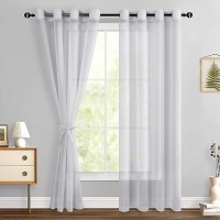 Hiasan Grey Sheer Curtains 84 Inches Long With Tiebacks Light Filtering Airy Voile Textured Drapes Lightweight Grommet Window C