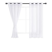 Hiasan White Sheer Curtains 54 Inch Length With Tiebacks Grommet Light Filtering Semi Transparent Voile Drapes Grommet Window C