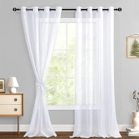 Hiasan White Sheer Curtains 96 Inches Long With Tiebacks Lightweight And Light Filtering Voile Drapes Extra Long Grommet Window