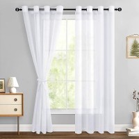 Hiasan White Sheer Curtains 84 Inches Long With Tiebacks Light Filtering Semi Transparent Lightweight Voile Grommet Window Curt