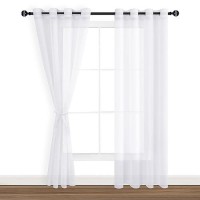 Hiasan White Sheer Curtains 84 Inches Long With Tiebacks Light Filtering Semi Transparent Lightweight Voile Grommet Window Curt