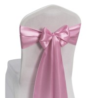 Welmatch Pink Satin Chair Sashes Ties 12 Pcs Wedding Banquet Party Event Decoration Chair Bows (Pink, 12)