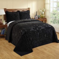 Better Trends Ashton collection 100 cotton chenille Bedspread Medallion Design Queen Size Floral Design Bed cover in Black Tu