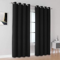 Dualife Black Blackout Curtain Panels/Drapes For Living Room 96 Inch Length Solid Energy Efficient Room Darkening Bedroom Curtains Thermal Insulated Grommet Top 52X96 Inches Long Set Of 2 Panels