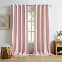 Dualife Baby Pink Curtains Panels For Girls Room Nursery Solid Blackout Room Darkening Curtains For Bedroom Grommet Top Window Treatment Drape 52X96 In