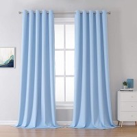 Dualife 108 Inch Length Blackout Curtains For Dining Room Nursery Sky Blue Soild Room Darkening Drapes Grommet Curtains Panels 60 Inches Wide 2 Pieces Cerulean