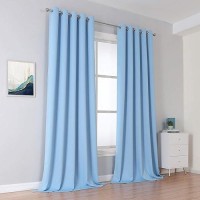 Dualife 108 Inch Length Blackout Curtains For Dining Room Nursery Sky Blue Soild Room Darkening Drapes Grommet Curtains Panels 60 Inches Wide 2 Pieces Cerulean