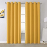 Dualife Yellow Curtains 84 Inches Long Blackout Curtain Panels For Bedroom Room Darkening Gold Solid Window Drapes For Living Room Thermal Insulated Grommet Top 52W X 84L 2 Panels