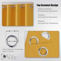 Dualife Yellow Curtains 84 Inches Long Blackout Curtain Panels For Bedroom Room Darkening Gold Solid Window Drapes For Living Room Thermal Insulated Grommet Top 52W X 84L 2 Panels