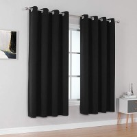 Dualife Black Curtains 54 Inch Length  Blackout Curtain Panels Grommet Drapes  Solid Energy Efficient Thermal Insulated Bedroom Curtains (52 X 54 Inches Long  2 Panels)