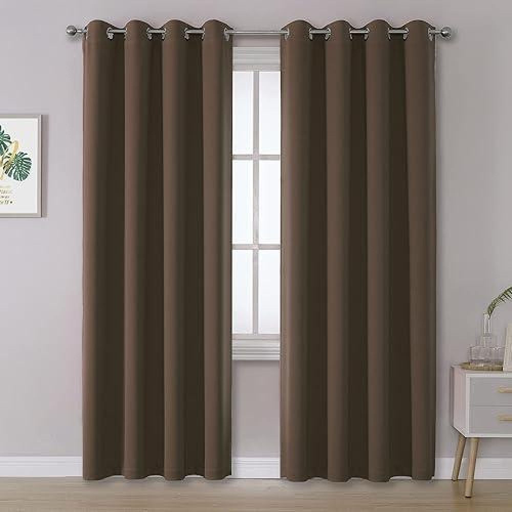 Dualife Brown Curtains 84 Inches Long Coffee Color Blackout Curtains With Grommet Thermal Insulated Room Darkening Solid Widow Curtain Panels/Drapes For Bedroom 52X84 Inch 2 Panels