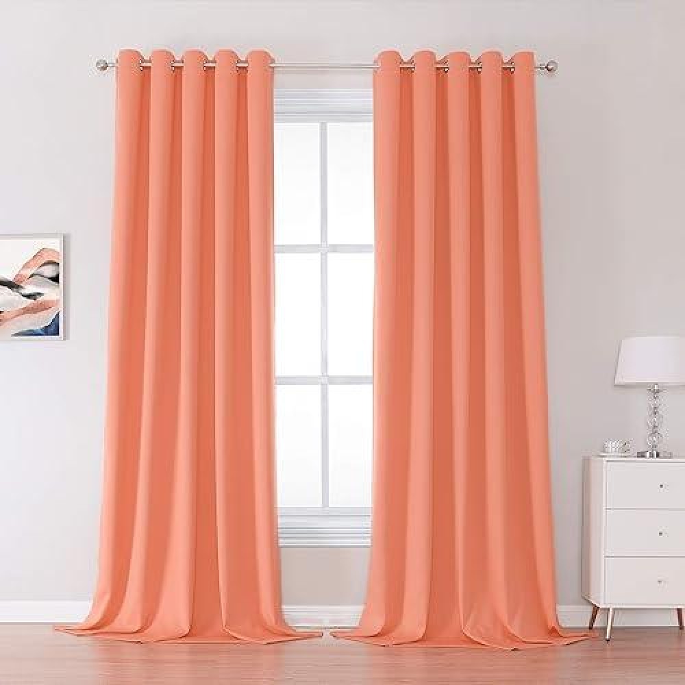 Dualife Extra Long 108 Inch Blackout Curtains Solid Grommet Thermal Insulated Room Darkening Winow Treatment Large Window Drapes 60 By 108 Inch Long 2 Panels Burnt Coral