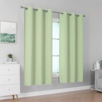 Dualife Light Green Blackout Curtain Panels/Drapes For Living Room 96 Inch Length Solid Energy Efficient Room Darkening Bedroom Curtains Thermal Insulated Grommet Top 52X96 Inch Set Of 2 Panels