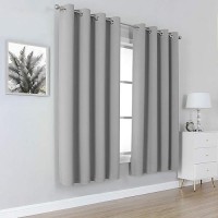 Dualife Blackout Curtain For Bedroom 52 X 45 Inch Length Thermal Insulated Solid Ring Top Blackout Window Curtains/Drapes  Room Darkening Curtains Grommet Top  Light Grey