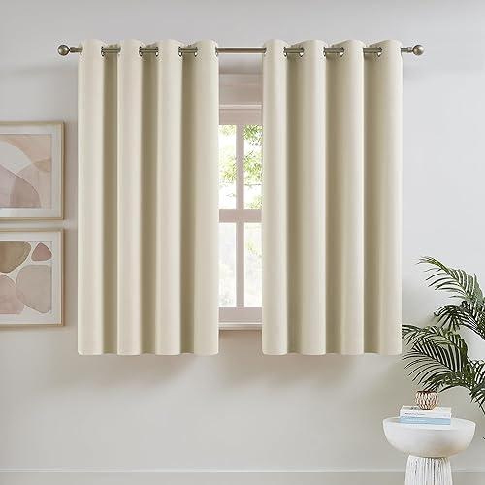 Dualife 54 Inch Length Cream Beige Curtains - Thermal Insulated Room Darkening Curtains For Bedroom Grommet Top (52 Wide X 54 Inches Long  2 Panels)