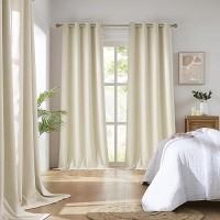 Dualife 54 Inch Length Cream Beige Curtains - Thermal Insulated Room Darkening Curtains For Bedroom Grommet Top (52 Wide X 54 Inches Long  2 Panels)