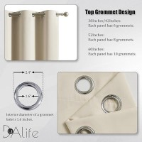 Dualife 54 Inch Length Cream Beige Curtains - Thermal Insulated Room Darkening Curtains For Bedroom Grommet Top (52 Wide X 54 Inches Long  2 Panels)