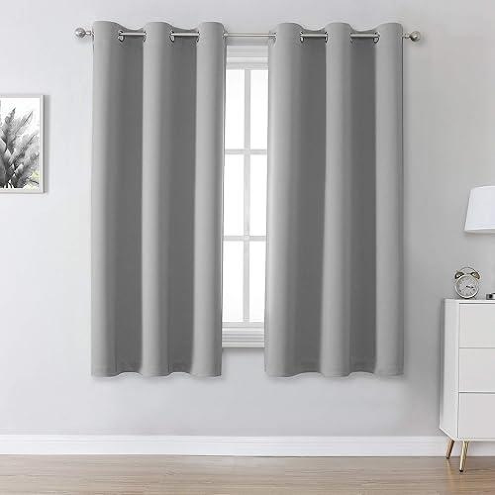 Dualife Blackout Curtain For Bedroom -Thermal Insulated Solid Blackout Window Drapes Room Darkening Bedroom Curtains Grommet Top 38 X 54 Inch Length  Light Grey