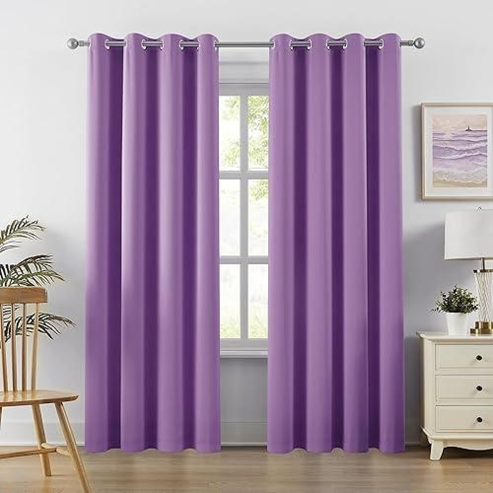 Dualife 96 Inch Length Purple Blackout Curtain Panels/Drapes For Living Room Solid Energy Efficient Room Darkening Bedroom Curtains Thermal Insulated Grommet Top 52 X 96 Inch Amethyst Orchid