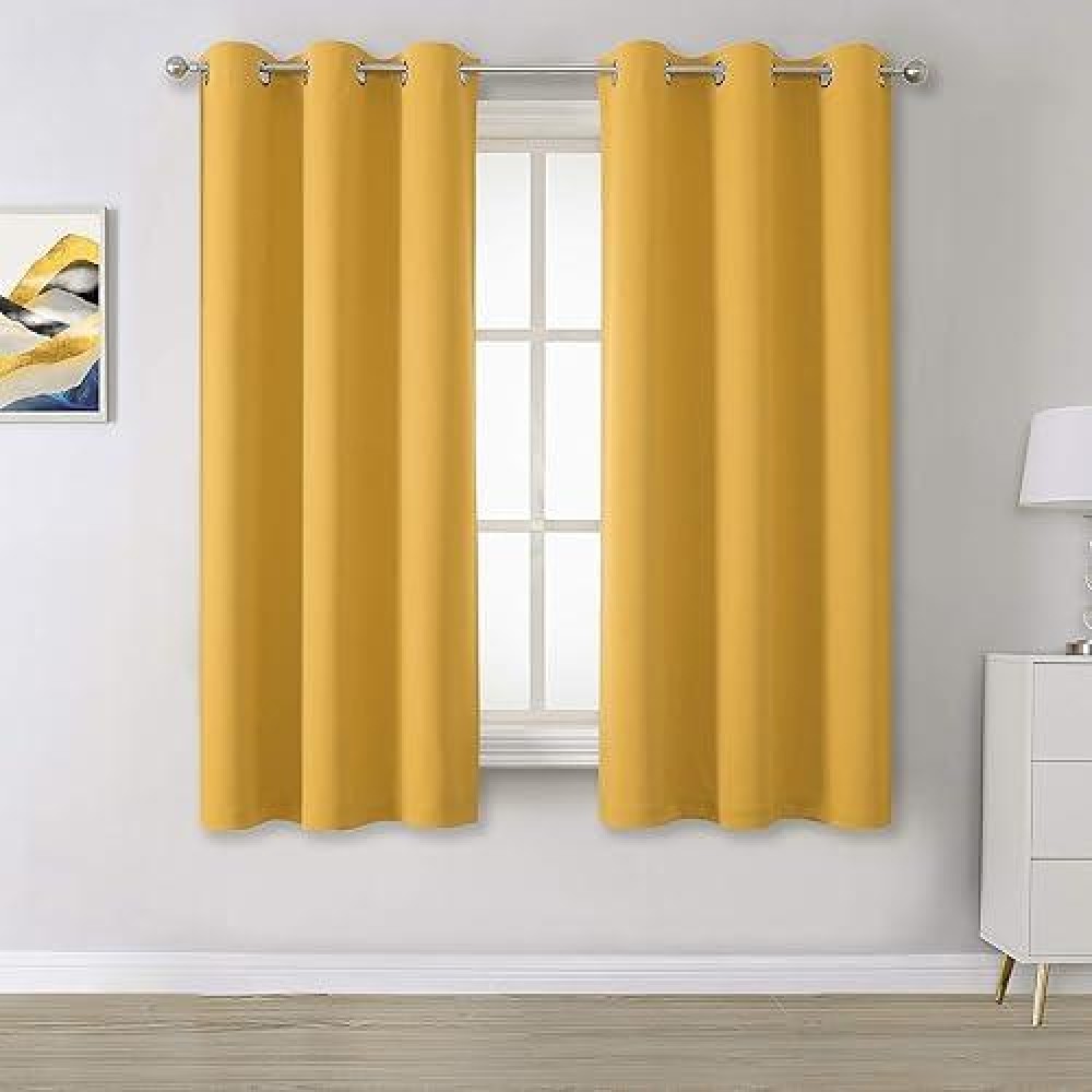 Dualife Yellow Curtains 72 Inches Long Blackout Curtain Panels For Bedroom Room Darkening Gold Solid Window Drapes For Living Room Thermal Insulated Grommet Top 52Wx72L 2 Panels