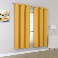 Dualife Yellow Curtains 72 Inches Long Blackout Curtain Panels For Bedroom Room Darkening Gold Solid Window Drapes For Living Room Thermal Insulated Grommet Top 52Wx72L 2 Panels