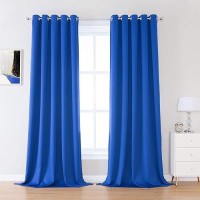 Dualife 108 Inch Length Royal Blue Blackout Curtain Solid Energy Efficient Room Darkening Bedroom Curtains Thermal Insulated Grommet Top 60 X 108 Inch