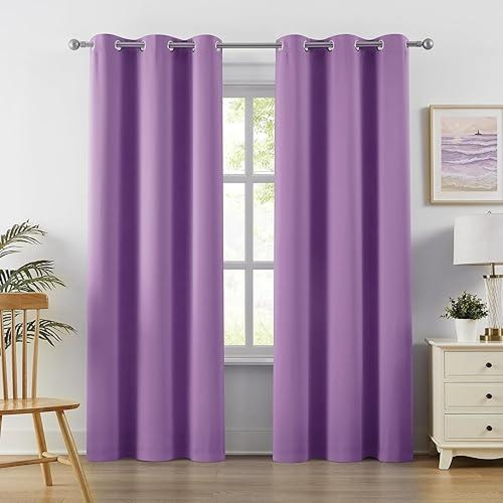 Dualife Lavender Purple Curtains For Bedroom 2 Panels Set  Thermal Insulated Drapes For Living Room Window Treatment  Grommet Top  42 W X 84 L