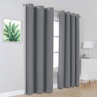 Dualife Grey Blackout Curtains For Bedroom 96 Inches Long Grey Grommet Window Treatment Thermal Insulated Room Darkening Window Panels Drapes For Living Room 42X96 Inch Length 2 Panels