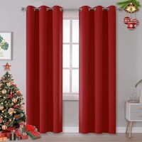 Dualife Red Blackout Curtains For Bedroom 96 Inches Long Room Darkening Thermal Insulated Curtain Panels With Grommet Top Window Drapes For Living Room 42X96 Inch Length