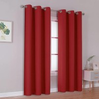 Dualife Red Blackout Curtains For Bedroom 96 Inches Long Room Darkening Thermal Insulated Curtain Panels With Grommet Top Window Drapes For Living Room 42X96 Inch Length