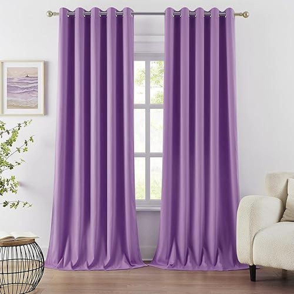 Dualife Extra Long 120 Inch Length Curtain Panels For Living Room Darkening Bedroom Curtains Thermal Insulated Grommet 60 X 120 Inch Bright Purple