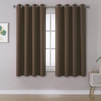 Dualife Coffee Color Brown Blackout Curtain Panels 52 Inch Width 45 Inch Length Thermal Insulated Room Darkening Solid Window Drapes 2 Panels For Bedroom 52X45 Inch Grommet Top