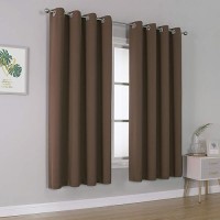 Dualife Coffee Color Brown Blackout Curtain Panels 52 Inch Width 45 Inch Length Thermal Insulated Room Darkening Solid Window Drapes 2 Panels For Bedroom 52X45 Inch Grommet Top