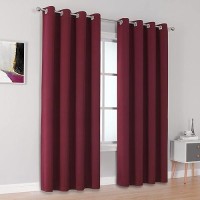 Dualife Blackout Curtains For Bedroom 84 Inches Long Thermal Insulated Room Darkening Burgundy Red Solid Window Curtain Panels With Grommet For Living Room 52X84 Inch Length