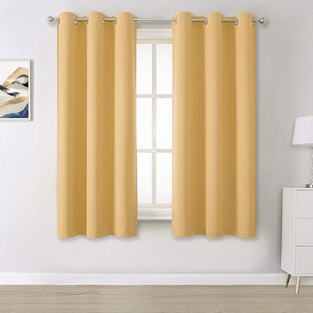 Dualife Soft Yellow Blackout Curtains For Bedroom 54 Inches Long Short Solid Room Darkening Window Drapes Thermal Insulated Curtain Panels With Grommet 38W X 54L 2 Panels Desert Mist