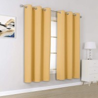 Dualife Soft Yellow Blackout Curtains For Bedroom 54 Inches Long Short Solid Room Darkening Window Drapes Thermal Insulated Curtain Panels With Grommet 38W X 54L 2 Panels Desert Mist