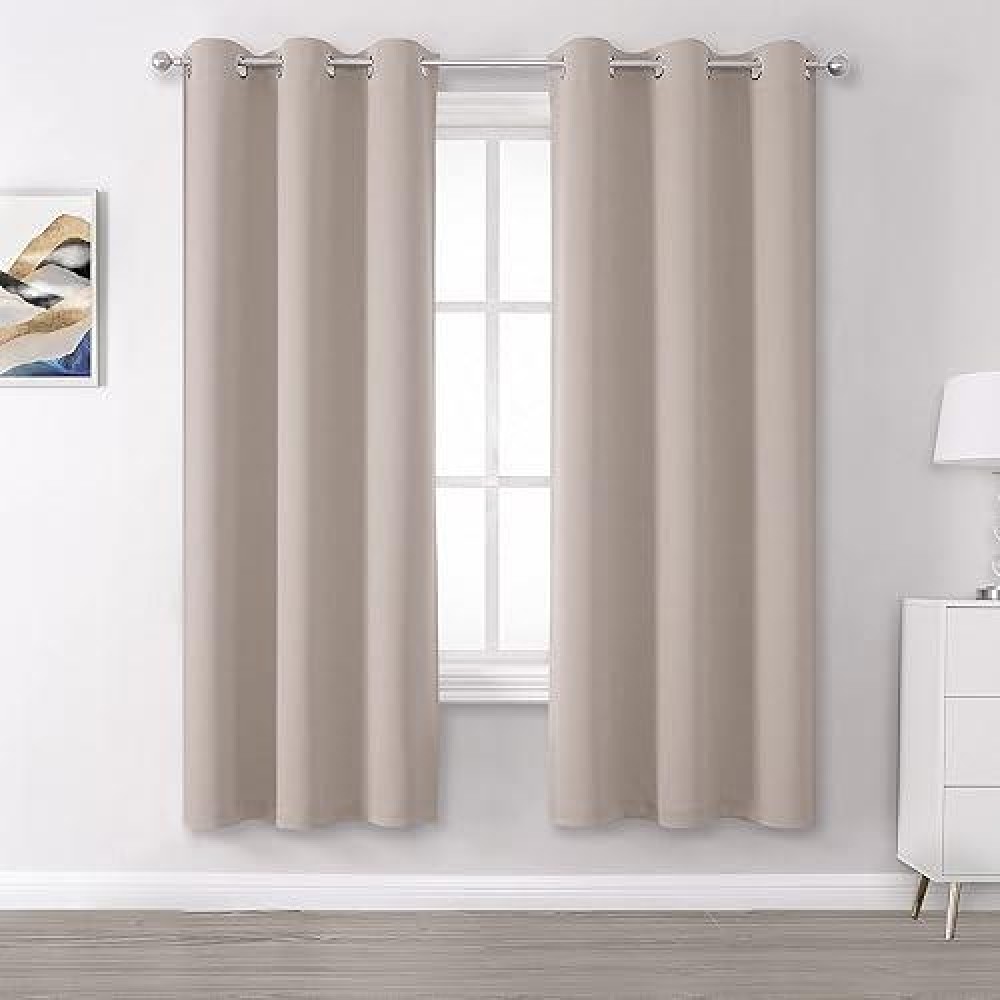 Dualife Blackout Curtains Panels Thermal Insulated Grommet Top Room Darkening Curtains Drapes For Bedroom (42 W X 72 L Inch Length  2 Panels  Light Brown)