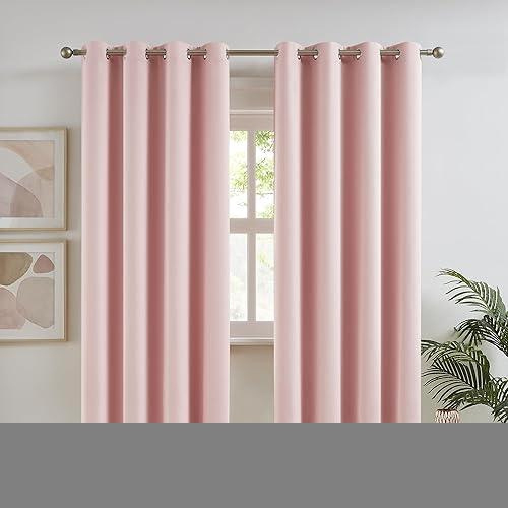 Dualife Pink Curtains For Bedroom 72 Inch Length Room Darkening Curtains For Girls Room Decoration Baby Pink Thermal Insulated Blackout Window Drape 52''X72'' Set Of 2 Panels Grommet Top