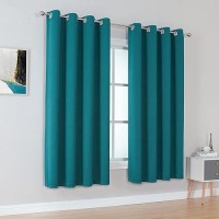 Dualife 54 Inch Curtains Teal Blackout Room Darkening Thermal Insulated Grommet Curtain Panels For Living Room (52 W X 54 L 2 Panels Set Teal)