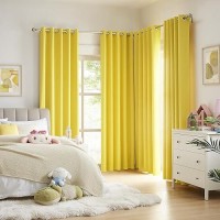 Dualife 120 Inch Length Extra Long Yellow Illuminating Blackout Curtain Panels/Drapes For Living Room Solid Room Darkening Bedroom Curtains Thermal Insulated Grommet Top 60X120